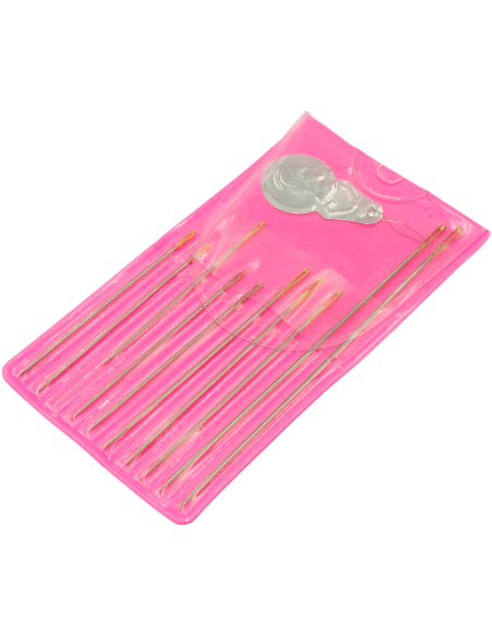 Agujas para coser sobre rosado c/enhebrador set 11 uds