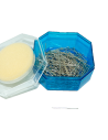 Alfileres cabeza caja azul con esponja 20gr.