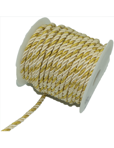 Cordón blanco con dorado 5mm 20 mts