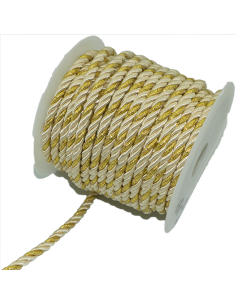 Cordón blanco con dorado 5mm 10 mts