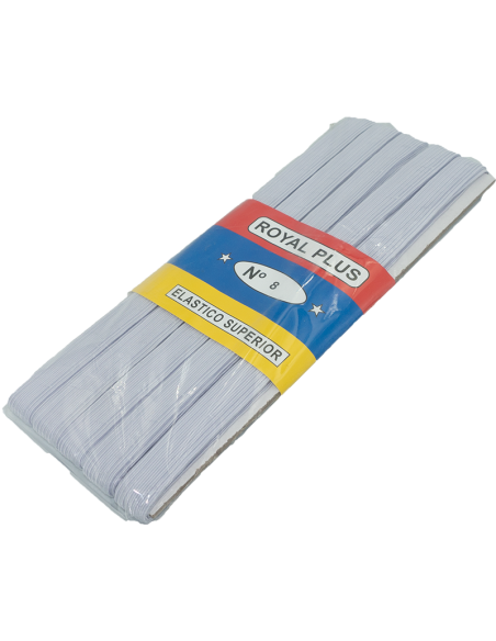 Elástico Blanco N°8 (14mm) de ancho, pieza de 10 mts