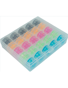 Caja con 25 carretes/carreteles para maquinas coser caseras